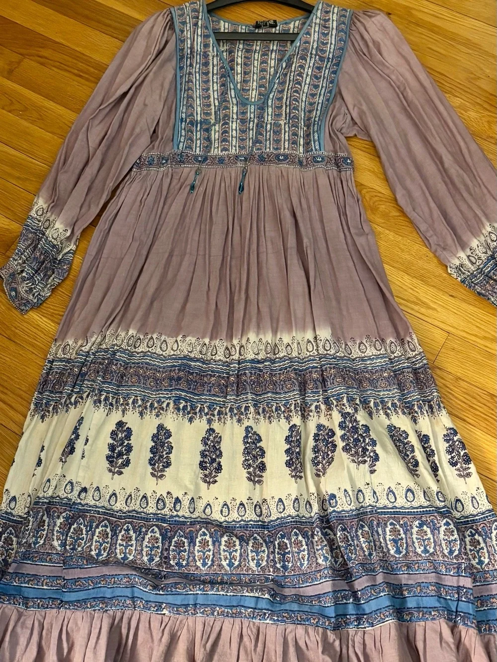 Nataraj, Vintage Lavender and Cream Hippie Dress, size 14